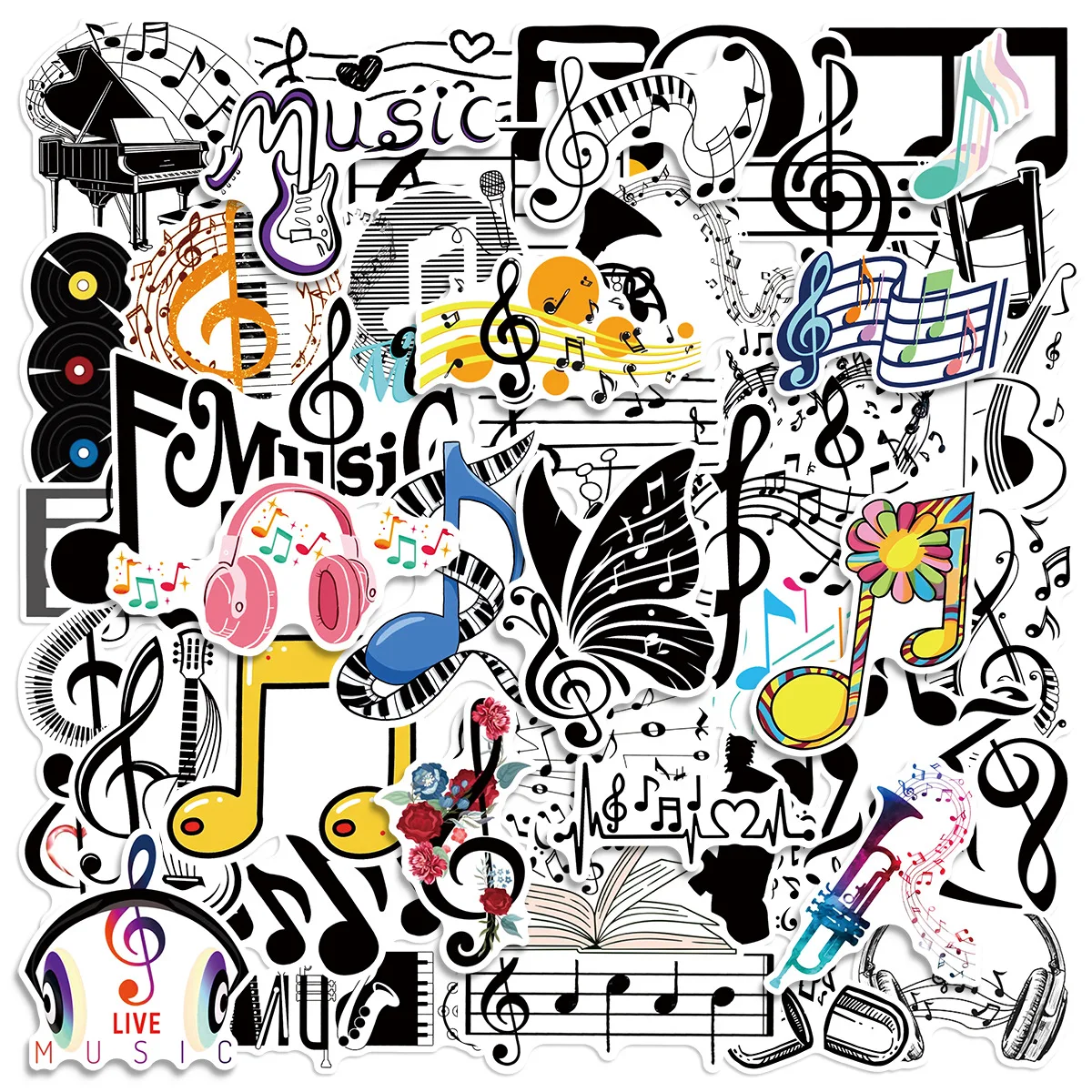 10/25/50pcs Graffiti Fun Music Note Stickers for DIY Guitar Phone Laptop Suitcase Skateboard Motorcycle Scrapbooking