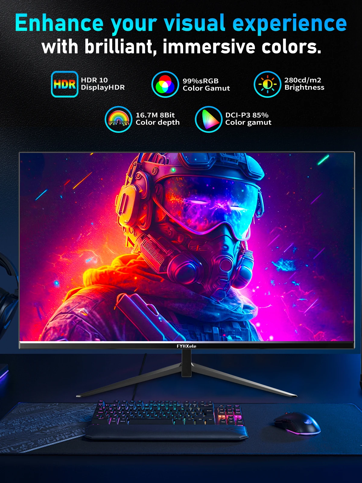 FYHXele 24 inch 1K 180Hz Gaming Monitor IPS 1ms PC Monitor Support 144hz/165hz/180hz AMD Freesync Premium Support DP HDMI