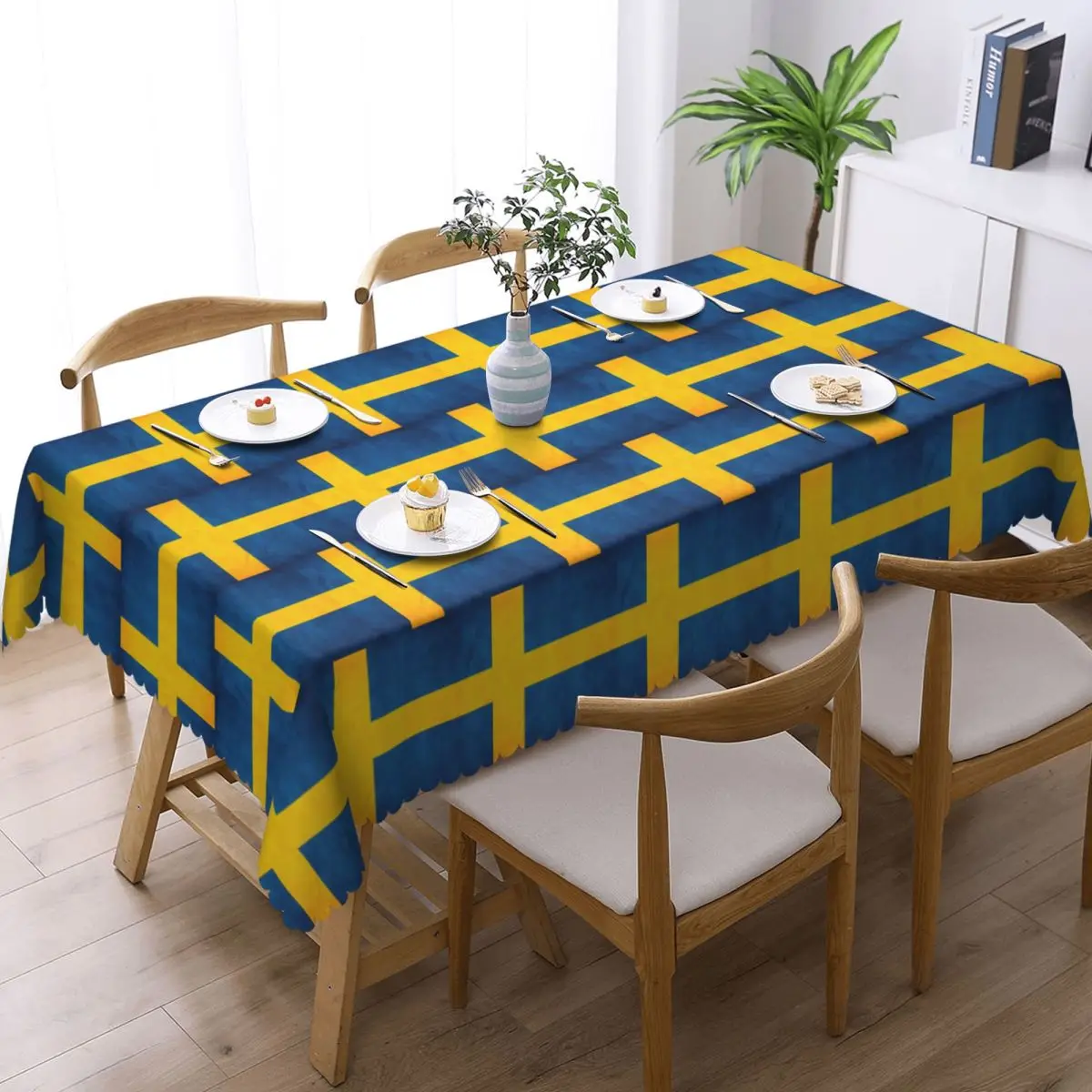 Sweden Swedish Flag Custom Rectangular Tablecloth Oilproof Table Cover for Dining Events Table Cloth