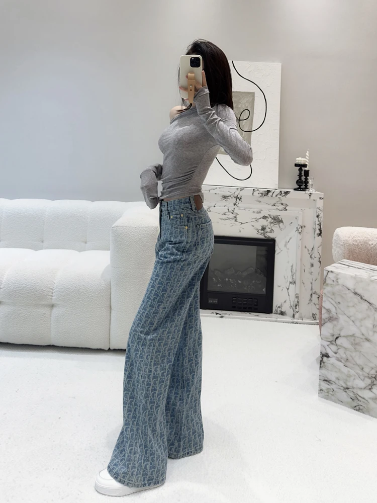 

Kiss High Waist Wide Leg Straight Jeans Women's Vintage Waed Denim Pants Spring 2025 New Arrival Wear Resistant
