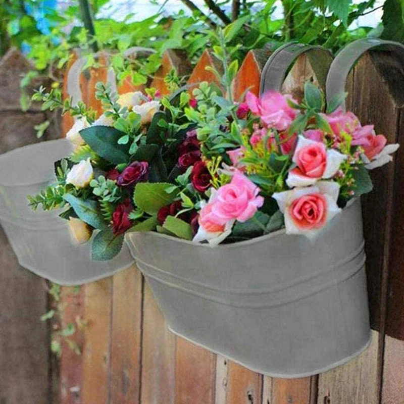 

Double Hooks Removable Hooks Candy Color Flower Pots Oval Tin Hanging Flower Pots Balcony Hanging Decorative Wall Flower Pots