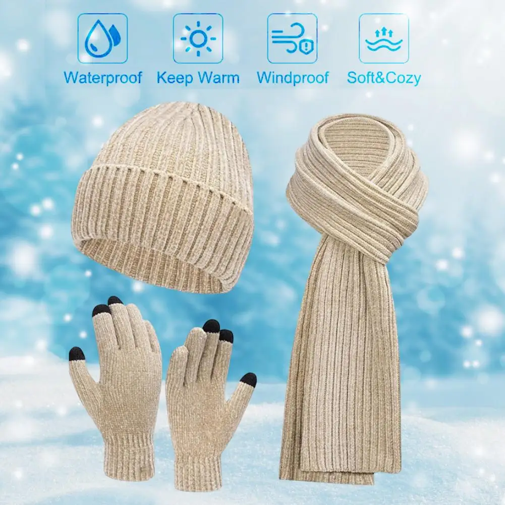 Weather Gear Cozy Winter Accessories Set Knitted Hat Scarf Gloves Unisex Thick Warm Outdoor Gear with Touch Screen Sensitivity