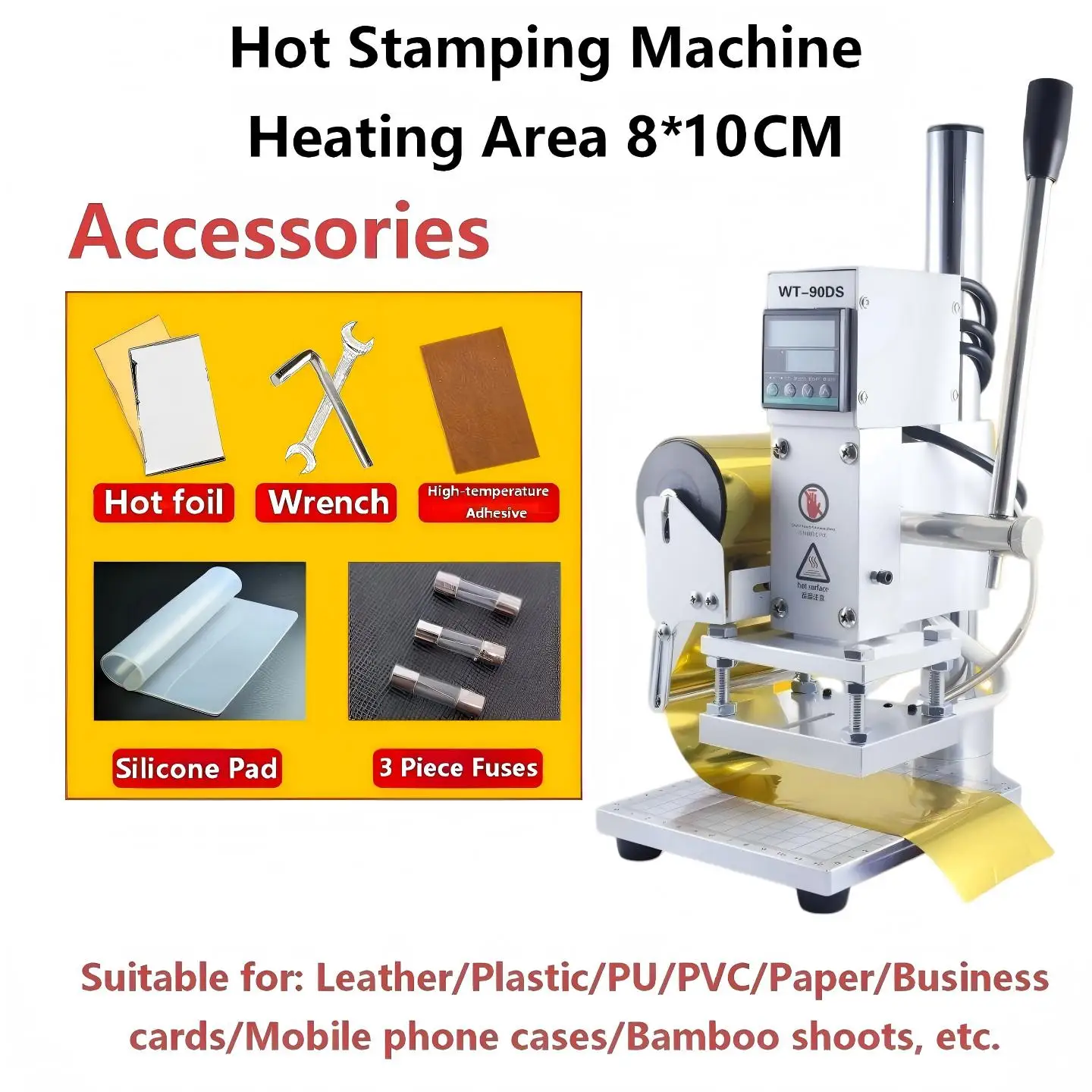 High-temperature Hot Stamping Machine Heating Press Creas Device 500W Hots Foil Printer for Leather/Plastic/PU/PVC/Business Card