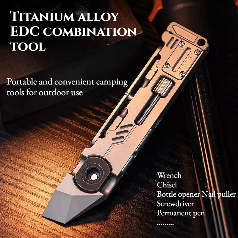 EDC Titanium Alloy Multi-functional Crowbar Wrench  Ratchet Screwdriver Vernier Caliper Manual Combination High Quality Tool