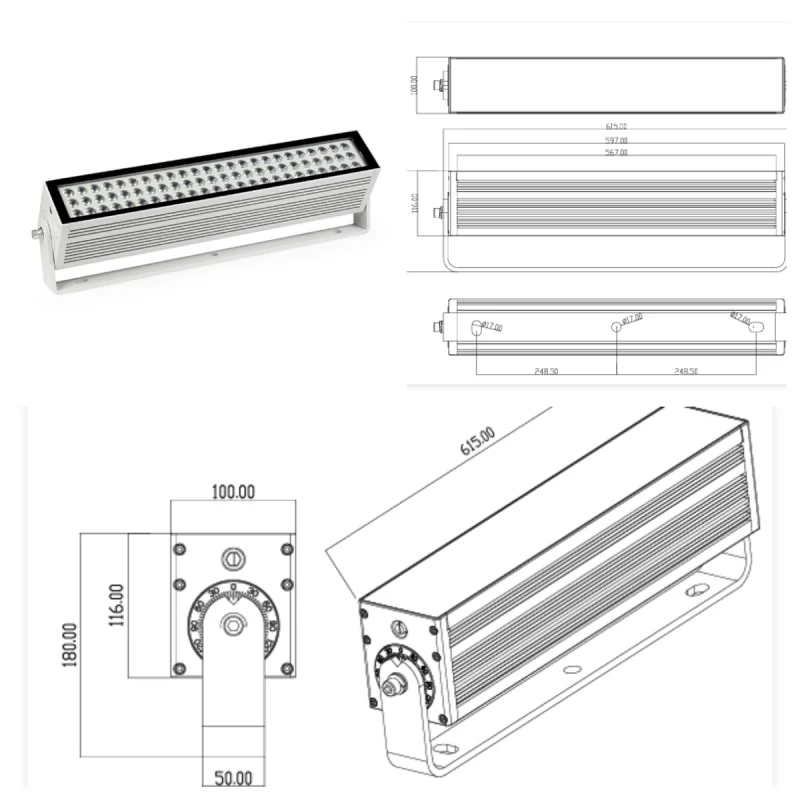 Outdoor Shopping Mall 60W/ft RDM Linear Light Warm Static White 120W DMX LED Wall Washer