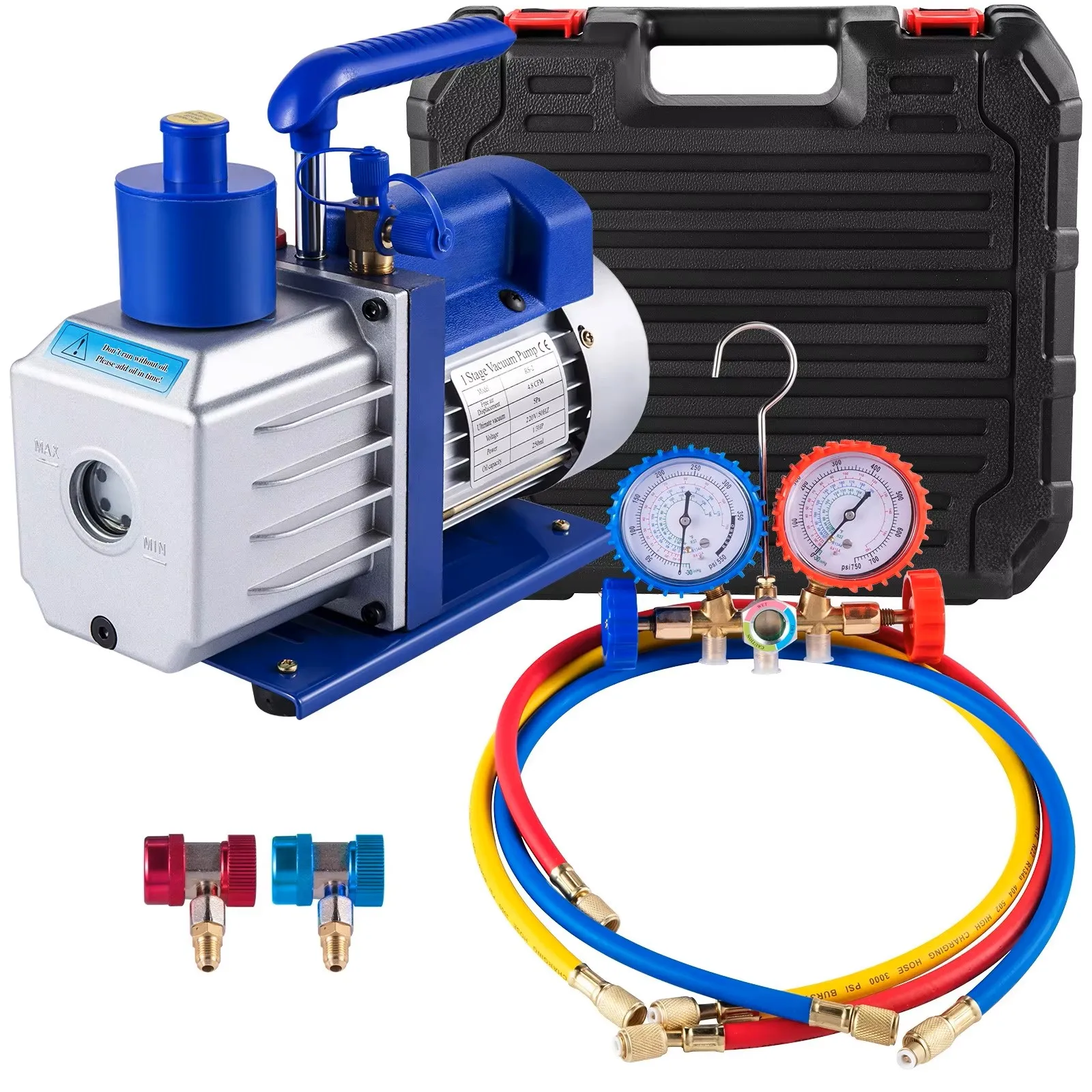 Image of SucceBuy 4,8 CFM 1/3 PS Vakuumpumpen-Set, einstufige HVAC-Pumpe und 3-Ventil-A/C-Verteilermessgerät-Set für Kältemittelklimaanlagen