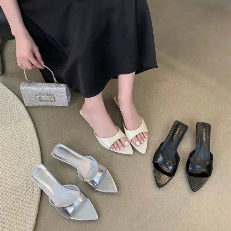 

Summer Mid Heels Women Slippers Fashion Pointed Toe Shallow Shoes Trend Stilettos Pumps Brand Heeled Sandals Zapatos De Mujer