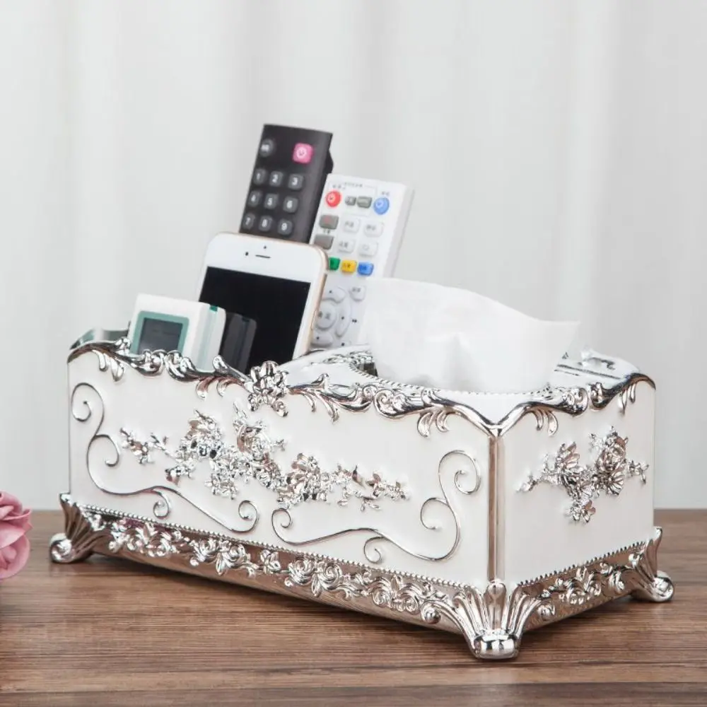 Multifunctional Tissue Box European Style Acrylic Paper Holder Rack Luxury Retro Remote Control Storage Basket Bathroom