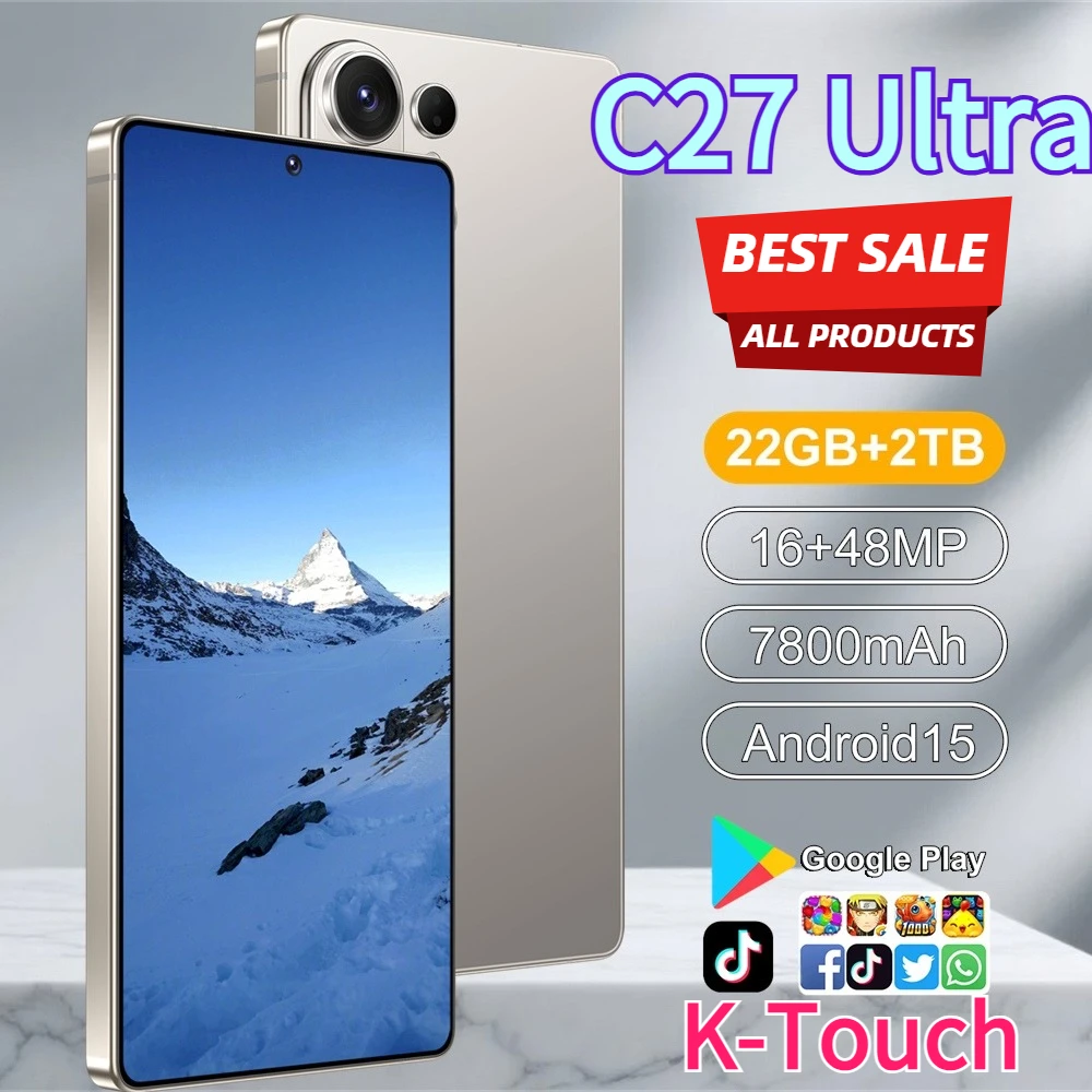 K-Touch New C27 Ultra 7800mAh Mobiltelefone 22GB+2TB Handy 7.3 HD Smartphone Android 15 Octa Core Entsperrt 5G Dual-SIM 16+48MP Kamera Mobiltelefone