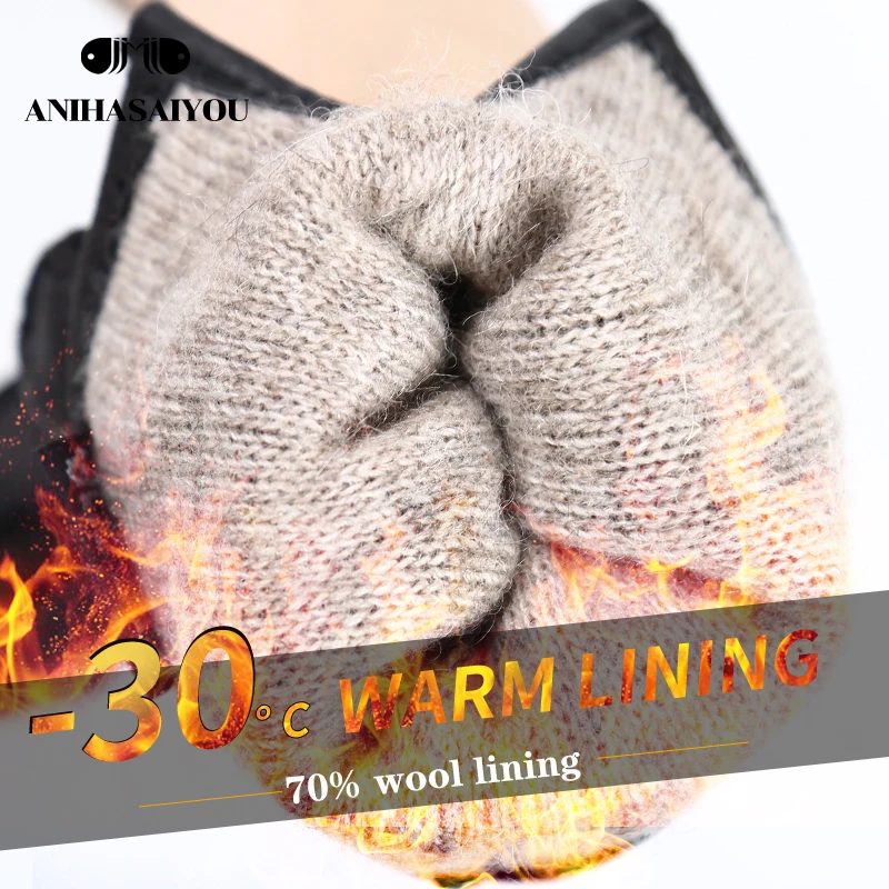 Gants en cuir chauds et simples pour femmes, mitaines d'hiver en cuir véritable pour femmes, gants pour femmes en peau de daim noir-22280