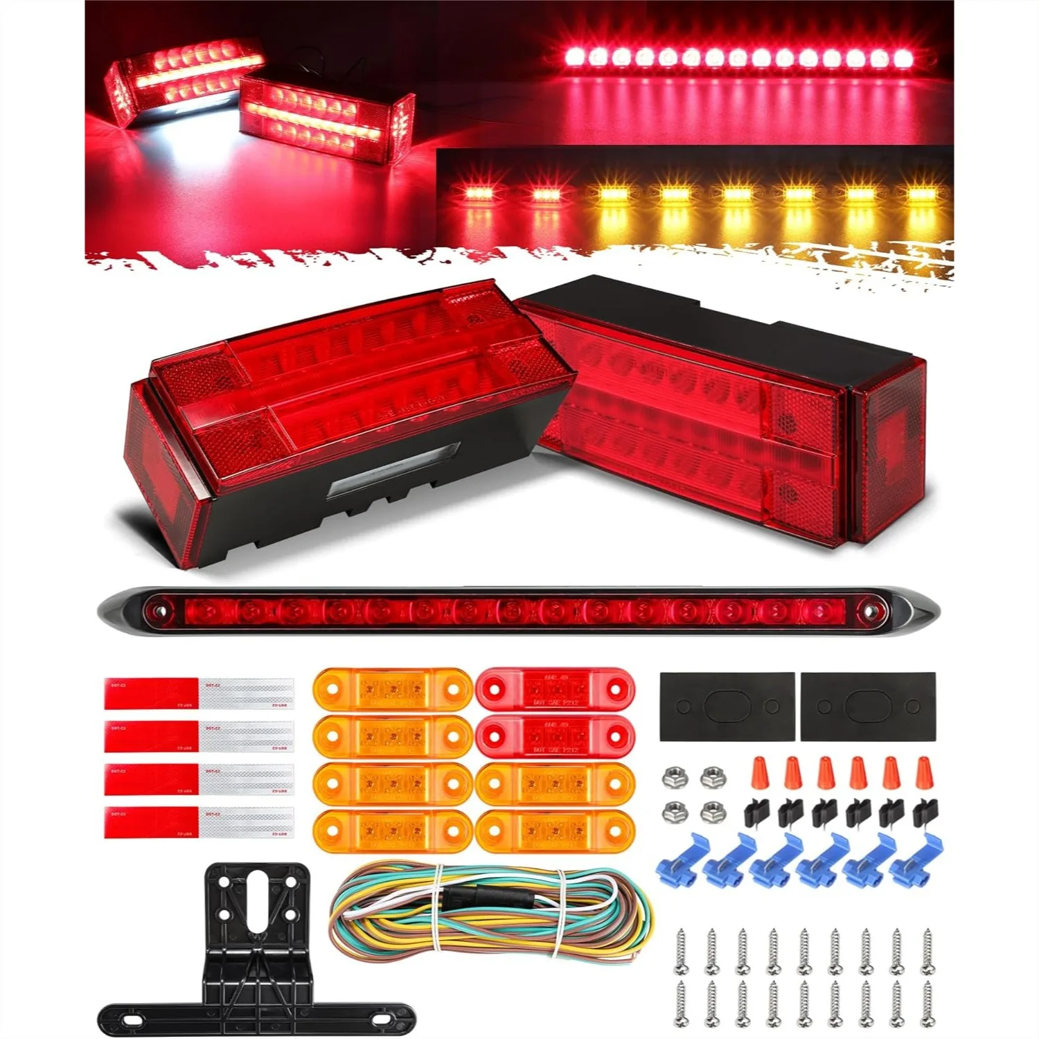 

Submersible LED Trailer Tail Light Kit with 25FT Wiring Harness for Boat Trailer, 12V