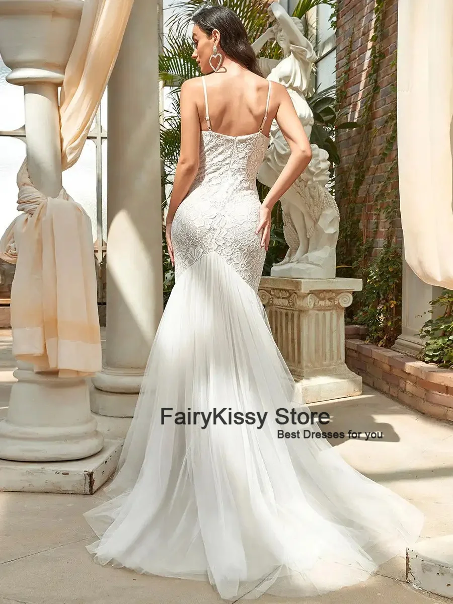 FairyKissy Elegant Wedding Dresses Sweetheart Neck Spaghetti Straps 2025 Pretty of Lace Fishtail Cream Bridal Women Dress