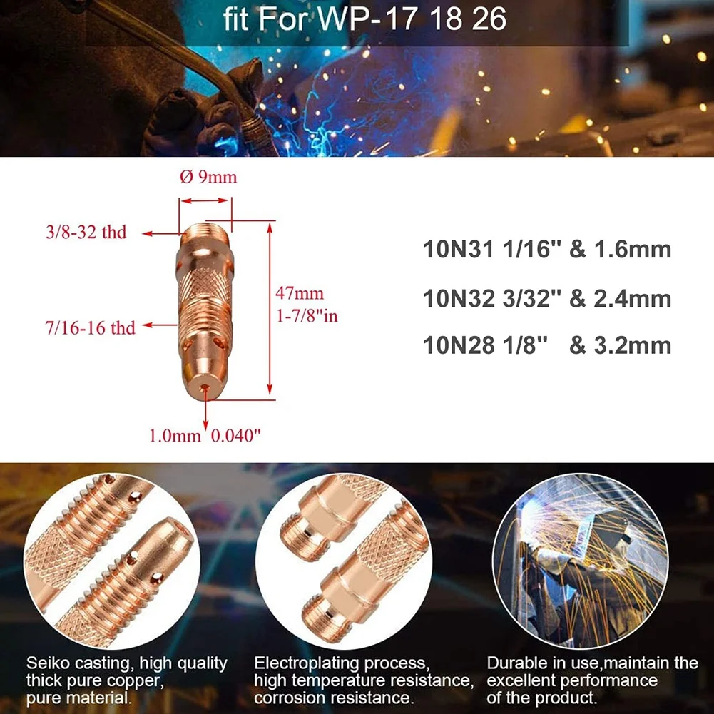 26 ชิ้นไฟฉายเชื่อม TIG ชุดอุปกรณ์เสริมสําหรับ TIG WP-17/18/26 พร้อม Collets Body Alumina หัวฉีดวัสดุสิ้นเปลืองชุด