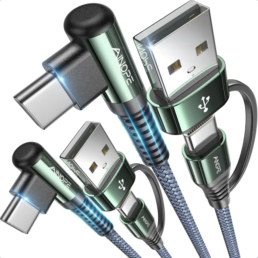 كابل USB C مع محول USB إلى USB C لشاحن iPhone 15 17X60W شاحن من النوع C كابل شحن سريع لجهاز iPad 2 6.6FT Right Ang