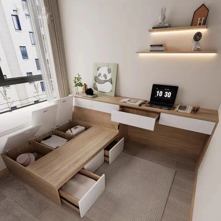 

Custom Box Student Furniture Wooden House Kids Modern Designs Single Frame Storage Children Beds Study Table