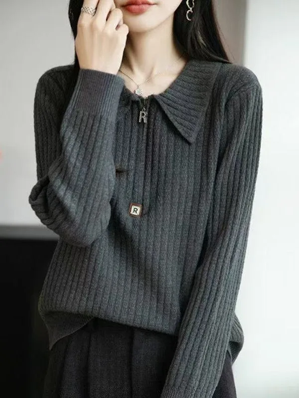 

Французский длинный светящийся вязаный свитер с воротником-молнией, базовый слой, теплый верх, магазин, трикотаж на молнии для остатков