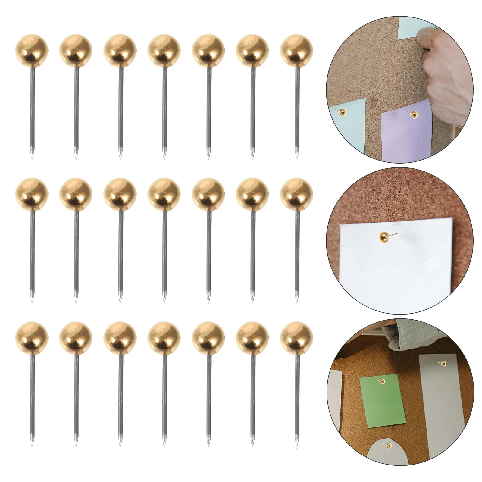 400PCS Round Head Map Flag Push Map Tacks Metal Fixed Plastic Round Ball Needle Cork for School Home Office (Golden)