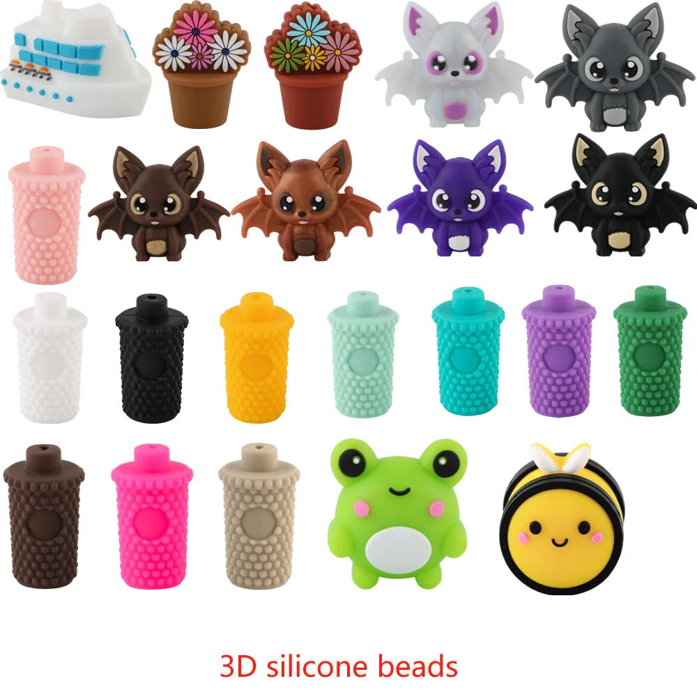 Perles de mise au point en silicone d'animaux de dessin animé, qualité pour bijoux, stylo de bricolage exécutif, bracelet à clé, accessoires de collier, 50 pièces, 100 pièces, 200 pièces