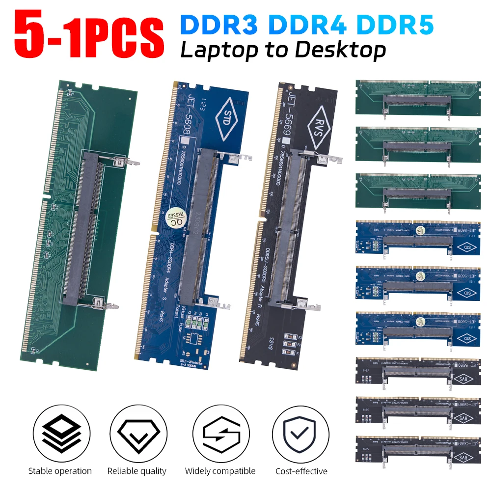 5-1PCS DDR3 DDR4 DDR5 Laptop to Desktop Memory Adapter Card SO-DIMM To PC DIMM Card DDR3 DDR4 DDR5 Memory RAM Connector Adapter