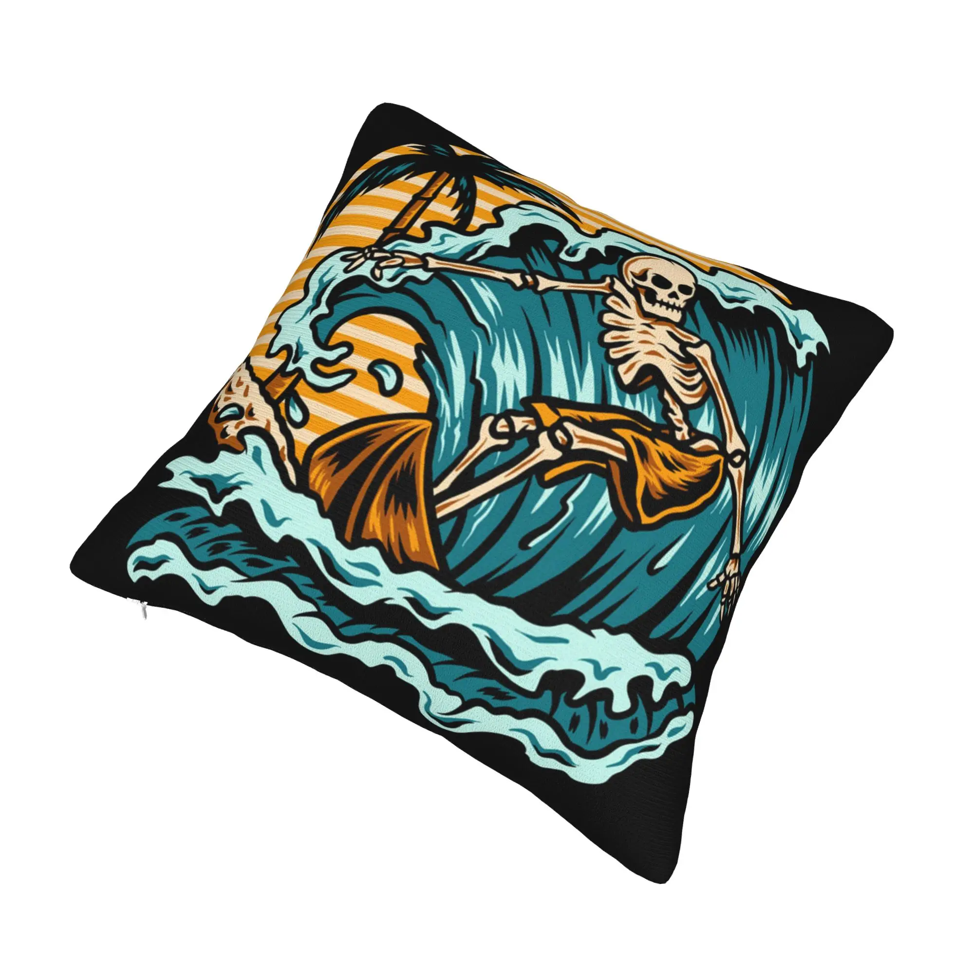 Summer Surfing Skull Pillow Case 45x45cm Sofa Surf Rider Modern Cushion Cover Soft Pillowcase