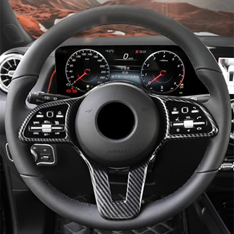 Carbon Fiber Black Interior Car Steering Wheel Frame Trim Accessories For Mercedes Benz A B C GLB Class W177 W247 X247 2020-2022