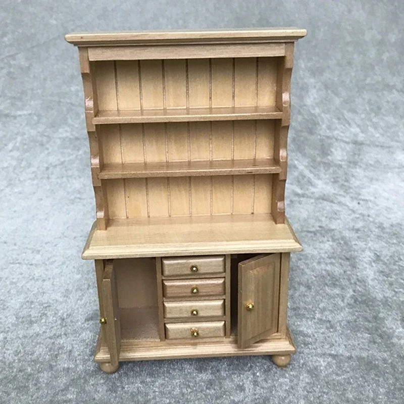 1:12 أثاث مصغر لبيت الدمى متعدد الوظائف خزانة خشبية رف كتب