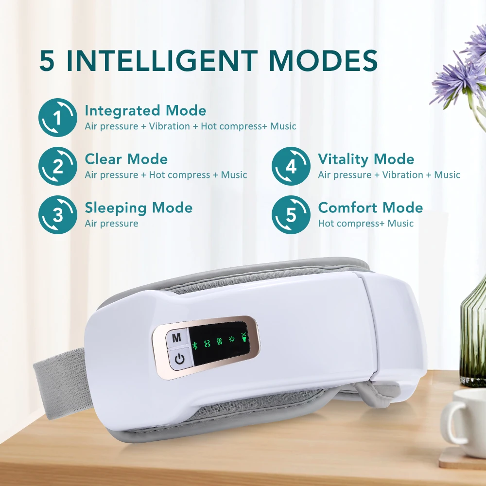 

Smart Eye Massager Hot Compress Vibration Eye Care Massage Device Wireless Music Relief Stress Fatigue Relax Foldable Eyemask