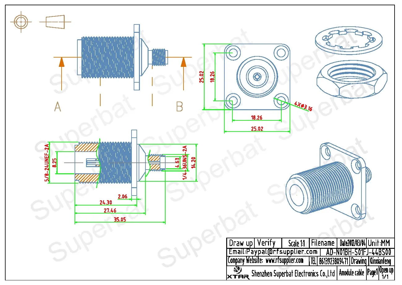 Superbat SMA-N Adapter Sma Jack Naar N Vrouwelijke Panel Mount Schot Straight Rf Coaxiale Connector