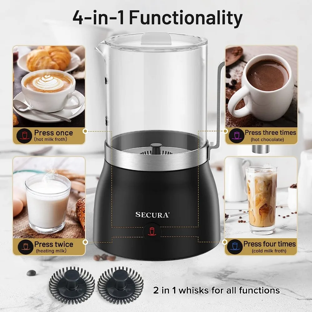 2023 New Secura Detachable Milk Frother and Steamer, 17oz Electric Milk Warmer 4-in-1 Hot/Cold Foam Maker for Latte