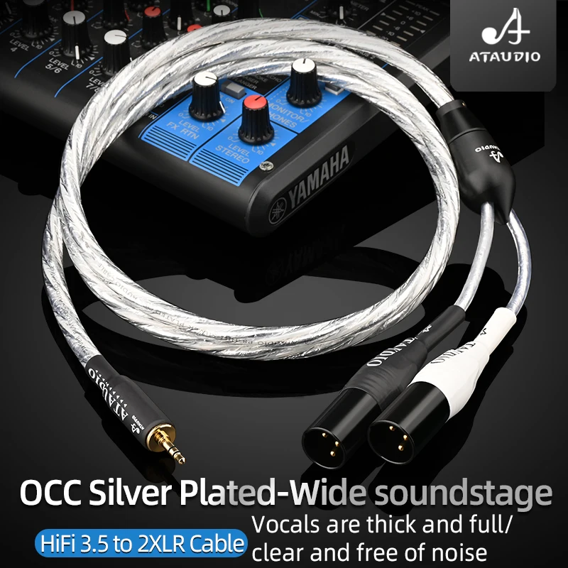 ATAUDIO HiFi 3.5mm to 2XLR Audio Cable Hi-end 6N OCC Silver Plated Core Stereo 3.5mm to 2XLR Male/Female for Phone CD Mixer