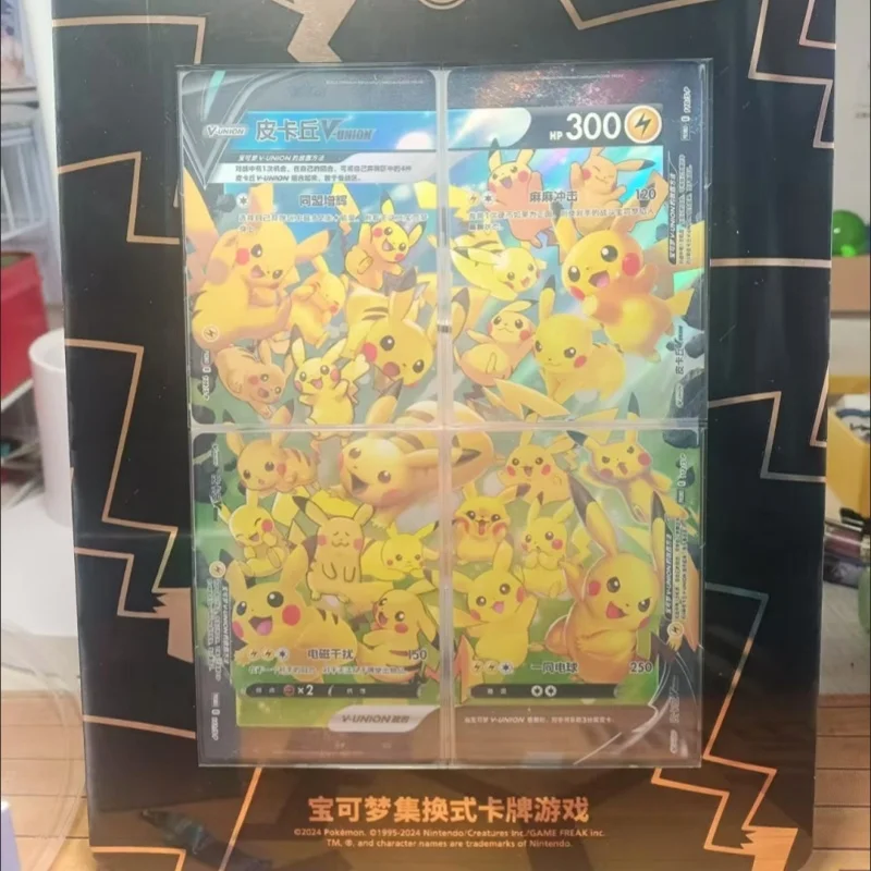 Echte PTCG-kaart Kwartetkoppeling V-UNION Pikachu 8.0 Versie Kaartdisplay Set Training Verzamelaars Pocket Monster Kaarten Geschenken ﻿