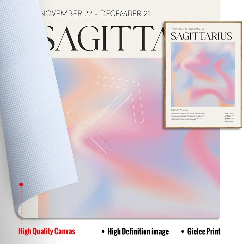 Sagittarius Constellation WallArt Canvas Painting Astrology Gradient Aura Zodiac Poster Horoscope Pictures LivingRoom Home Decor