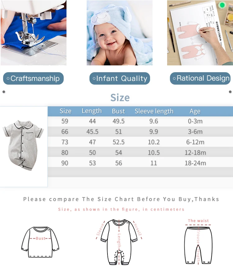 0-18M Baby Boys Girls Pajamas gray cotton summer Newborn Infant short sleeve jumpsuit Comfortable high quality baby clothing