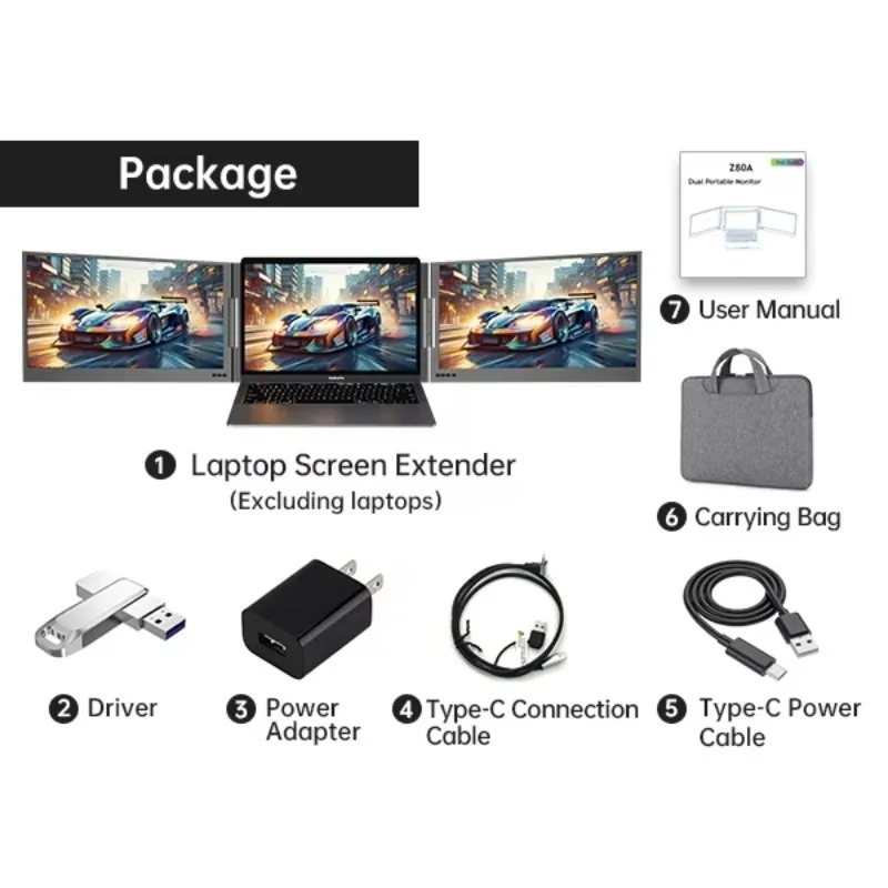 Laptop Screen Extender For Win/Mac (M1,M2,M3,M4), FHD 1080P IPS Portable Dual Monitor For 11