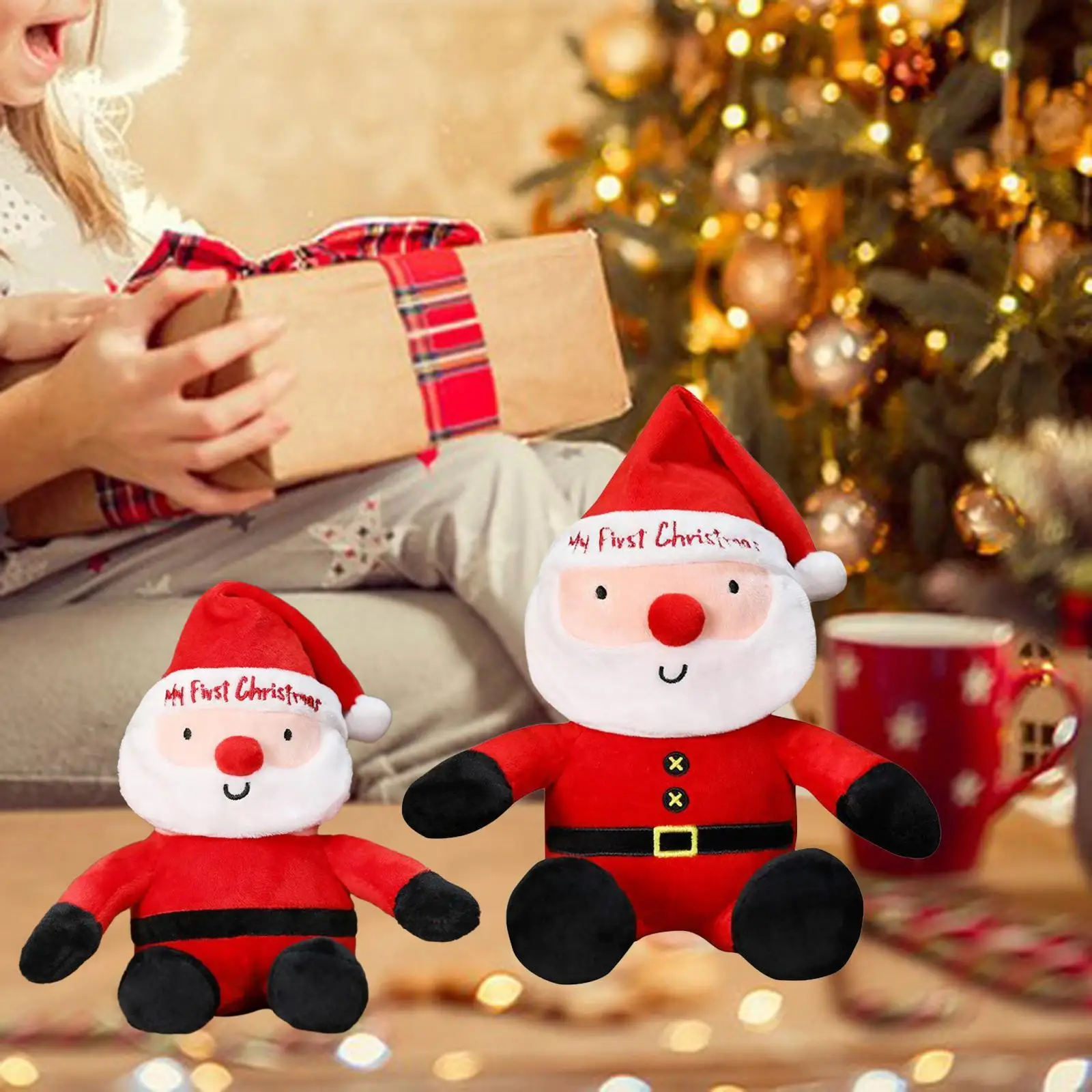 Papá Noel de peluche sentado muñecos de peluche de Papá Noel para regalos de fiesta