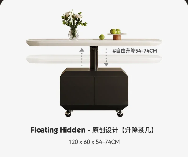 A  Rock slab movable lifting coffee table dining table dual-purpose multi-functional dining table two-in-one