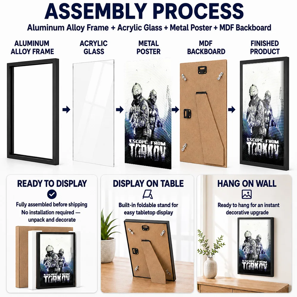 Escape From Tarkov Metal Poster With Aluminum Alloy Frame Personalized Hero Tribute Wall Art For Players Decorating Game Room