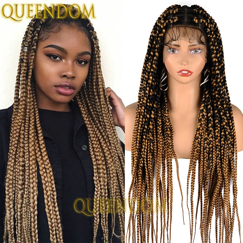 

Synthetic Jumbo Cornrow Plait Braids Wig 36" Super Long Full Lace Box Braided Wig Knotless Square Part Braid Wig With Baby Hair