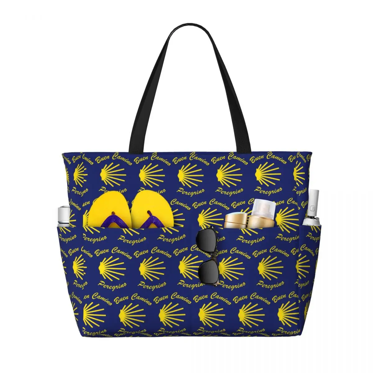 Yellow Camino De Santiago Scallop Shell Beach Tote Bag Sport Gym Yoga Duffle Large Tote Bag Women Travel Bag Fitness bag
