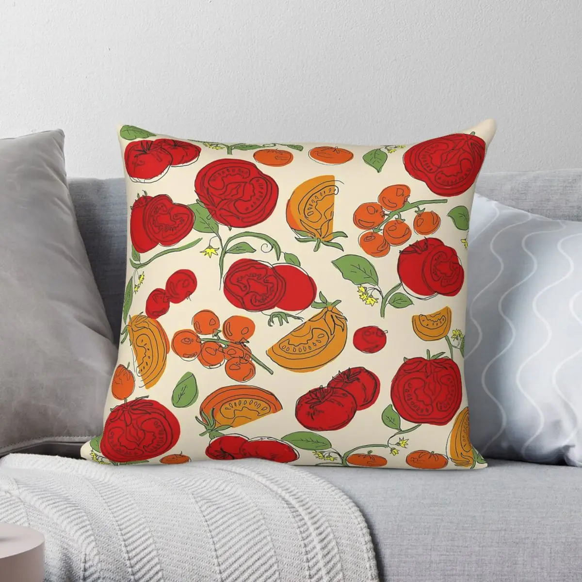 Tomatoes Fruit On Tan Square Pillowcase Polyester Linen Velvet Pattern Zip Decor Sofa Seater Cushion Cover