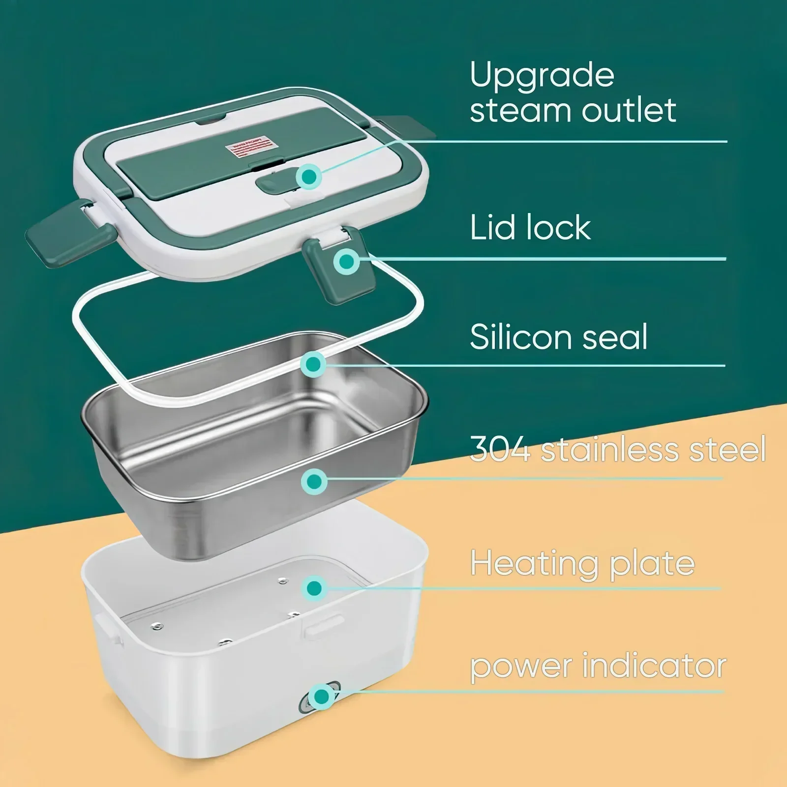 Electric Lunch Box Food Warmer 1.8 L 80W  Camping Bento Picnic Portable Food Heater Car/Truck/Home in-car Electric Lunch Box