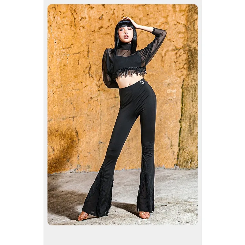 ชุดเต้นลาตินแบบสั่งตัด ชุดซ้อมเต้นเซ็กซี่ เอวสูง ผ้าตาข่าย สำหรับเต้นชาช่า แซมบ้า แทงโก้ รุมบ้า