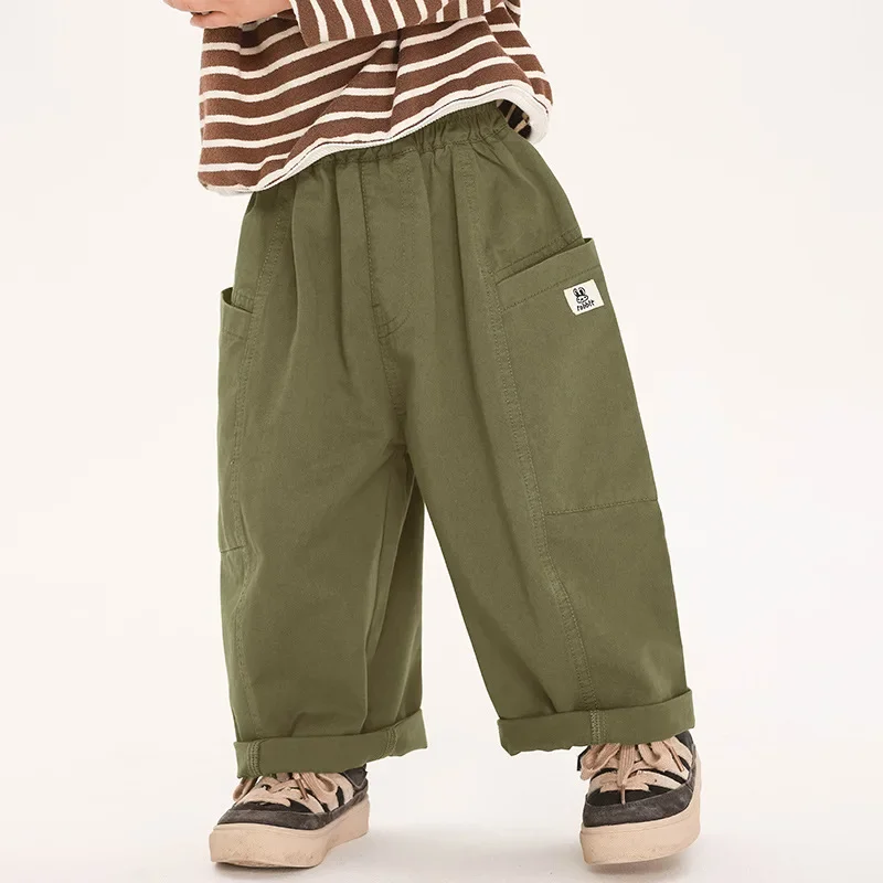 

Spring Autumn Boys' straight Trousers Kids Baby solid color cotton cargo pants Boys all-match casual pants