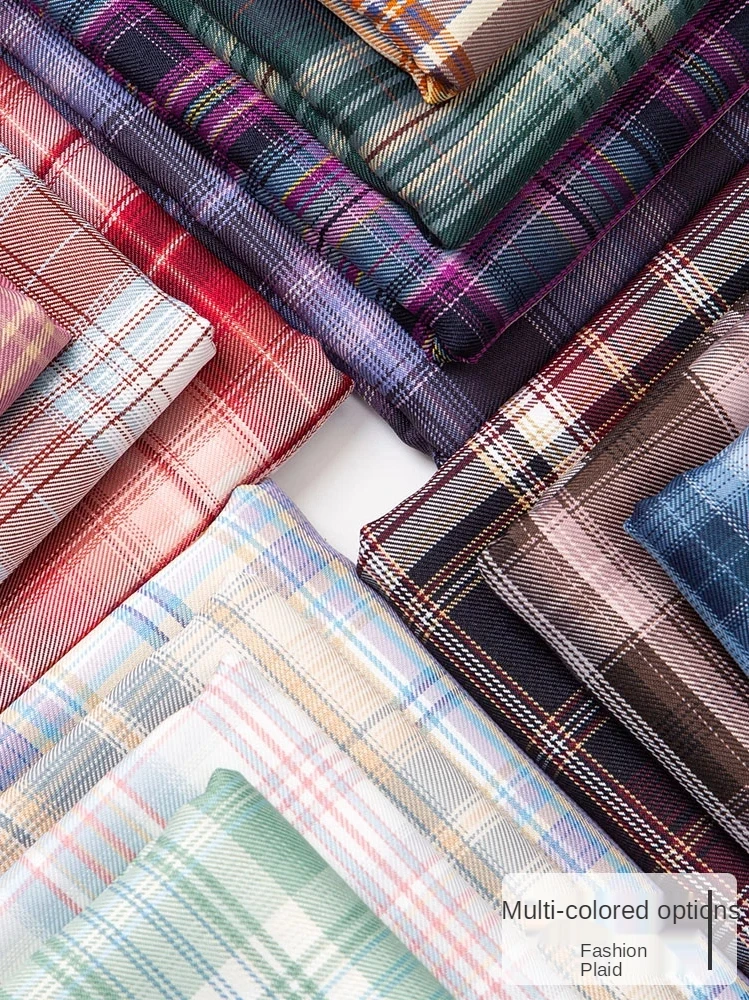 Plaid Fabric By The Meter for Jk Uniform Pleated Skirt Dress Clothes Sewing Diy Fabrics Grid Textile Polyester Cotton Blue Green