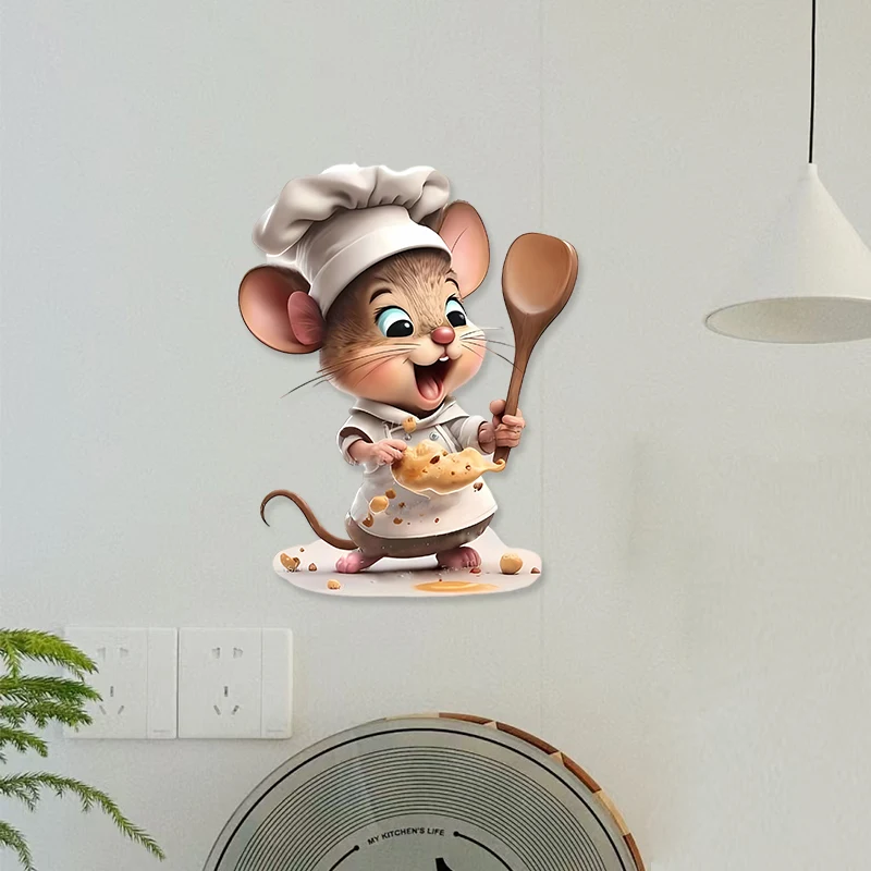 Cartoon Chef Mouse Funny Wall Stickers Living Room Decoration Scratch-Proof Bedroom Decals Waterproof Staircase Home Decoration
