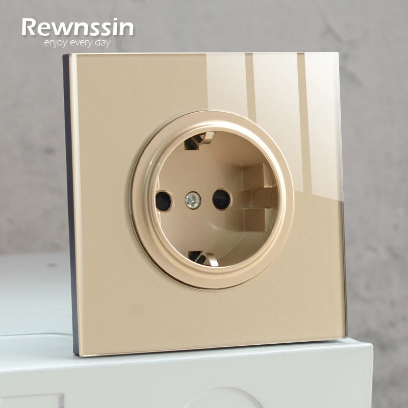 Glass Panel EU Electrical Luxury Golden Modern Style 1 2 3 4 Gang European Plug Wall Outlets Dual USB Charging Socket