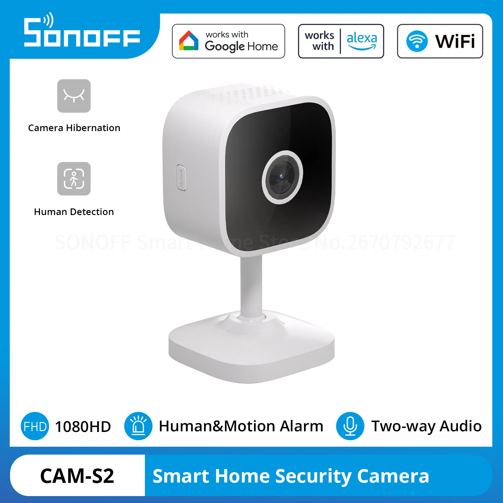 SONOFF CAM Slim Gen2 Smart Home Security Camera 1080HD Human Detection Camera Hibernation Two-way Audio Control via Google Alexa