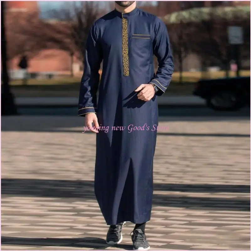 57QA Abaya Islamic Men Robe Muslims Dresses Djellaba Simple Fashion Applique Shirt Arabic Dress Men Ethnic Clothing Gift