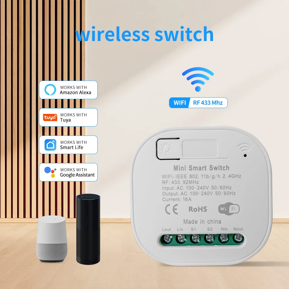 

Dimmer WiFi Wireless Smart Switch Supports Tuya Smart Life Remote Control Automation Works With LED Lights Alexa Google Home