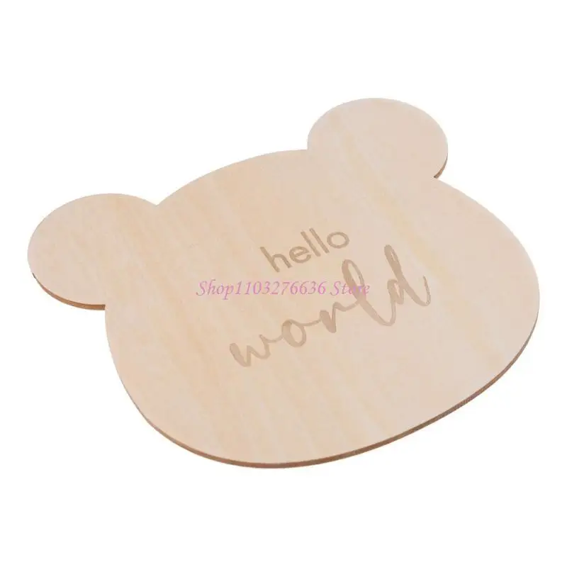 R6FD Adorable Wooden Cartoon Bear Baby Photography Props Nordic Home Wall Decoration Hanging Ornament Board Crafts